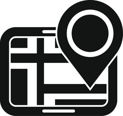 Poster - black and white icon of a gps location pin on a digital tablet screen