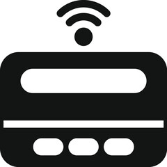 Poster - Credit card sending wireless signal for contactless payment, online banking concept, simple black icon