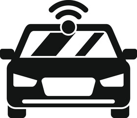Poster - black and white icon of a car using wireless communication for self driving features