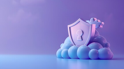 Poster - 3d rendering of a security shield and cloud symbolizing cloud security and data protection against a
