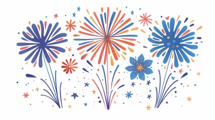 Wall Mural - Colorful Fireworks Illustration - Festive Celebration Design