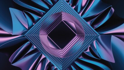Poster - Abstract 3D illustration featuring a geometric square pattern with lines in blue and purple gradients
