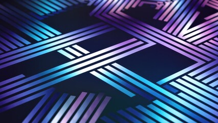 Poster - Abstract 3D illustration featuring a geometric square pattern with lines in blue and purple gradients