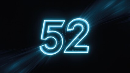 Poster - Glowing Neon Number 52 on Dark Background