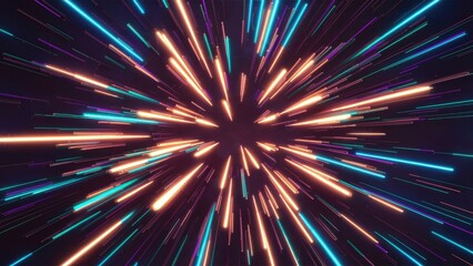 Poster - Vertical neon lines with vibrant flashes against a dark background Dynamic neon light effects resembling electric bursts on a black backdrop Engaging technology animation video mate