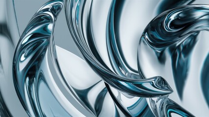 Poster - Elegant Abstract Background of Clear Glass with Curved Wavy Twists and Organic Reflections  HighQuality 3D Rendering