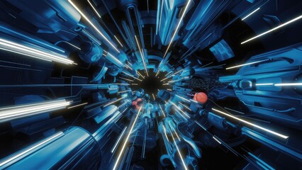 Poster - Abstract motion background featuring blue technological elements and light speed effects