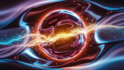 Poster - Glowing Abstract Energy Sphere with Dynamic Particles and Waves Motion Graphics