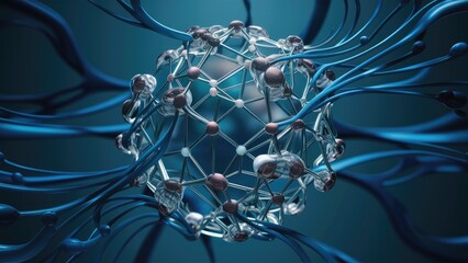 Poster - Innovative abstract network design showcasing diverse shades of blue An intricate arrangement of interconnected lines and nodes creates a futuristic pattern that embodies modern con