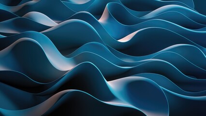 Poster - Abstract gradient waves in shades of blue  3D rendering