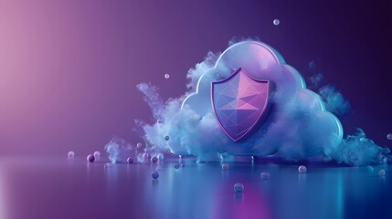 Poster - Cloud security concept with shield symbol, representing data protection and cybersecurity in a digital environment.