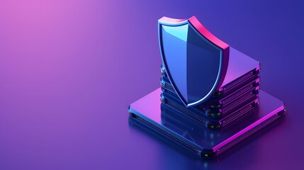 Poster - Cybersecurity concept image featuring digital shield icon and server stacks symbolizing data protection and online security.