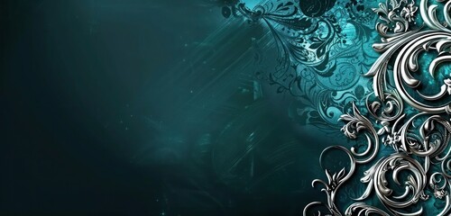 Wall Mural - Abstract Background, dark teal with intricate silver accents, adding a touch of refinement and luxury.