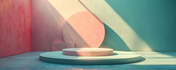 Poster - Minimalist pastel background with geometric shapes and soft lighting