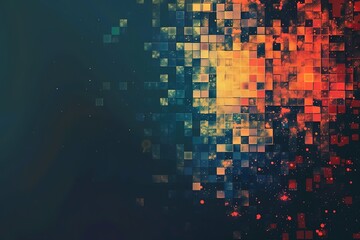 Poster - Fiery pixel explosion with vibrant orange and cool blues