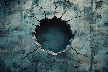 Poster - Cracked Concrete Wall with Circular Hole