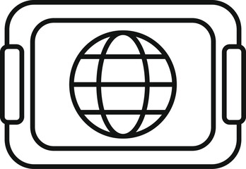 Poster - Line drawing of an augmented reality device showing a globe icon representing worldwide access