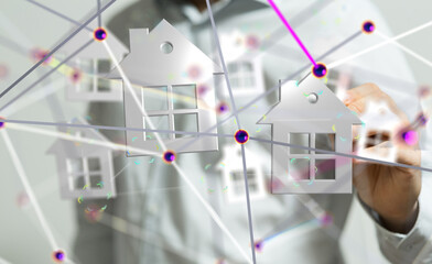 Poster - house. data Big data visualization background.Abstract technology - 3d