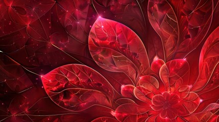 Poster - Abstract Background, delicate fractal designs in vibrant ruby reds