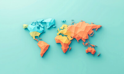 Aufkleber - A colorful world map made of triangles. The map is divided into four sections, each with a different color