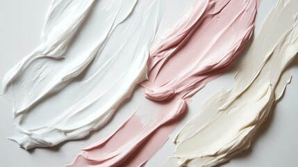 Poster - A variety of textured paint strokes lying on a canvas in soft pastel colors during an art creation session