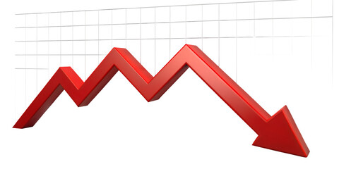 Downward trend in stock market, isolated against transparent background