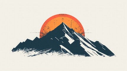 Wall Mural - Minimalist Mountain Sunset Illustration - Abstract Landscape Art