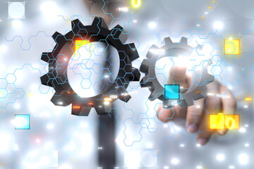 Poster - gear Technology background. Big data concept - connection