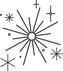 Wall Mural - outline icon of stars with sparkles. glitter light graphic elements. twinkles retro symbols. minimal