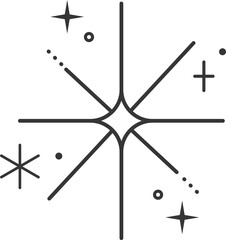 Wall Mural - outline icon of stars with sparkles. glitter light graphic elements. twinkles retro symbols. minimal