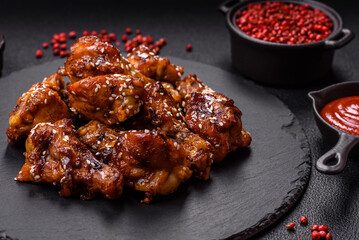 Delicious crispy baked chicken wings in teriyaki sauce