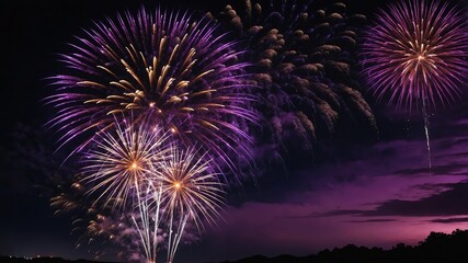 Wall Mural - purple fireworks on a dark sky for background