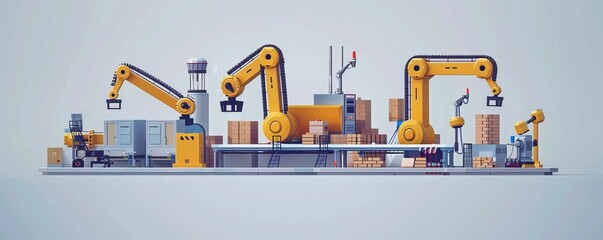 Poster - Modern automated production line with robotic arms in a factory setting
