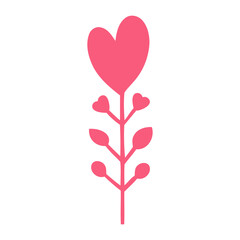 Poster - A pink heart-shaped flower with a stem and leaves