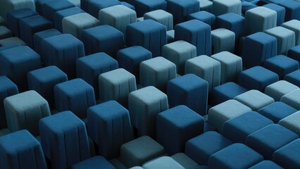 Poster - Seamless 3D Repeat Pattern of Blue Toned Cubes Ideal for Fabric Printing or Wallpaper Design Abstract Blue Motif