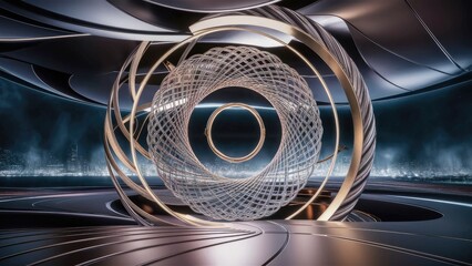 Poster - Geometric illustration featuring intricate lines and circular patterns