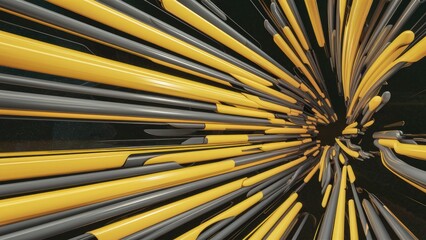 Poster - Dynamic Abstract Design with Flowing Yellow and Grey Lines