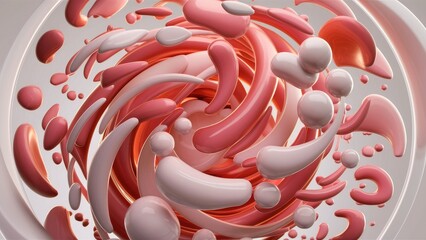 Poster - Curved Abstract Shapes on Circular White Background  3D Illustration