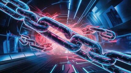 Poster - 3D Digital Chains in a Cyber Space Illustration Background