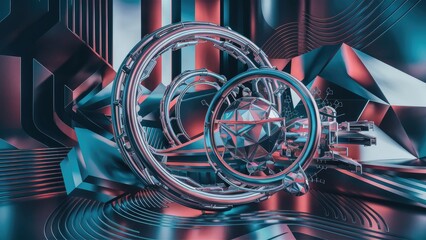 Fototapete - Abstract 3D Graphic Elements Featuring HiTech Loop and Robotic Interface Design