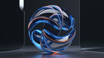 Poster - Elegant Blue and Orange Crystal Sphere with Refraction and Reflection  Modern 3D Abstract Design Element and HighQuality Illustration