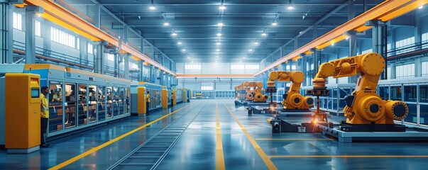 Poster - Modern industrial factory with automated robotic arms and advanced machinery