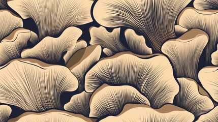 Seamless oyster mushroom line art wallpaper pattern. Luxury hand drawn oyster mushroom pattern design in minimalist linear contour style for fabric, gift wrapping paper, wallcovering, card invitation