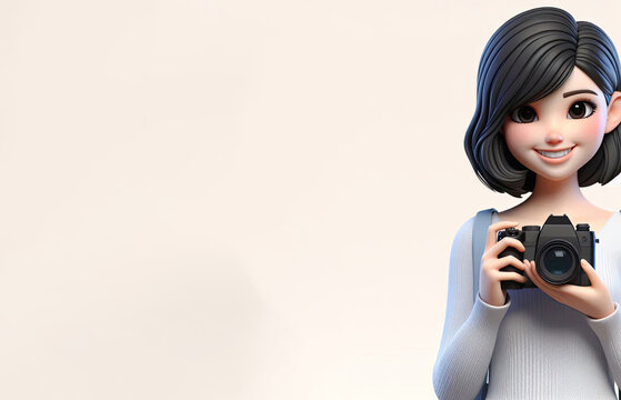 3D anime Character Photographer for world photography day theme background