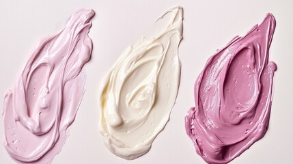 Poster - Colorful assortment of creamy paint swatches on a white canvas in a well-lit studio