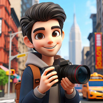 3D anime Character Photographer for world photography day theme background