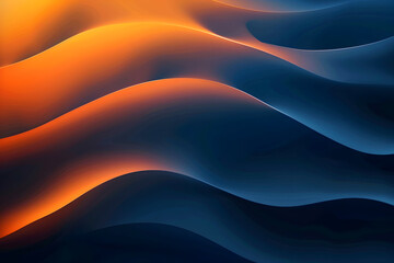 Wall Mural - abstract wavy background in orange and dark colors. 3D illustration of bright orange waves