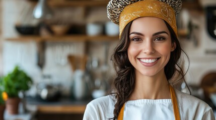 Wall Mural - happy cook girl with a smile. Selective focus