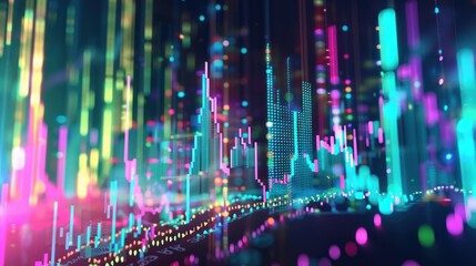 Sticker - Abstract Neon Data Visualization of Stock Market