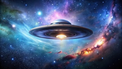 Wall Mural - UFO floating in outer space with a galaxy background, UFO, space, alien, spaceship, galaxy, exploration, unidentified